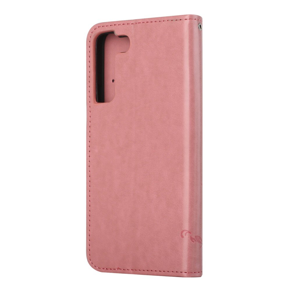 Étui en cuir à papillons pour Samsung Galaxy S22, rose