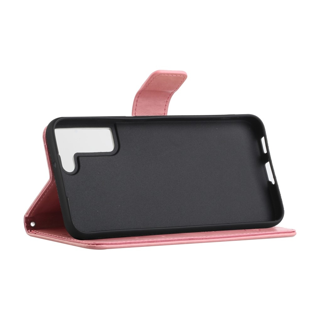 Étui en cuir à papillons pour Samsung Galaxy S22, Rose