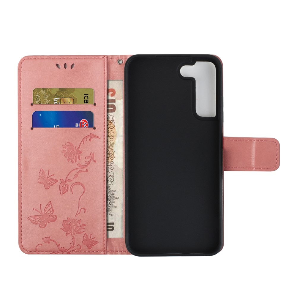 Étui en cuir à papillons pour Samsung Galaxy S22, Rose