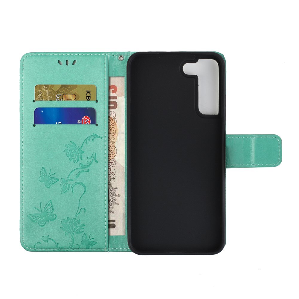 Étui en cuir à papillons pour Samsung Galaxy S22, Vert