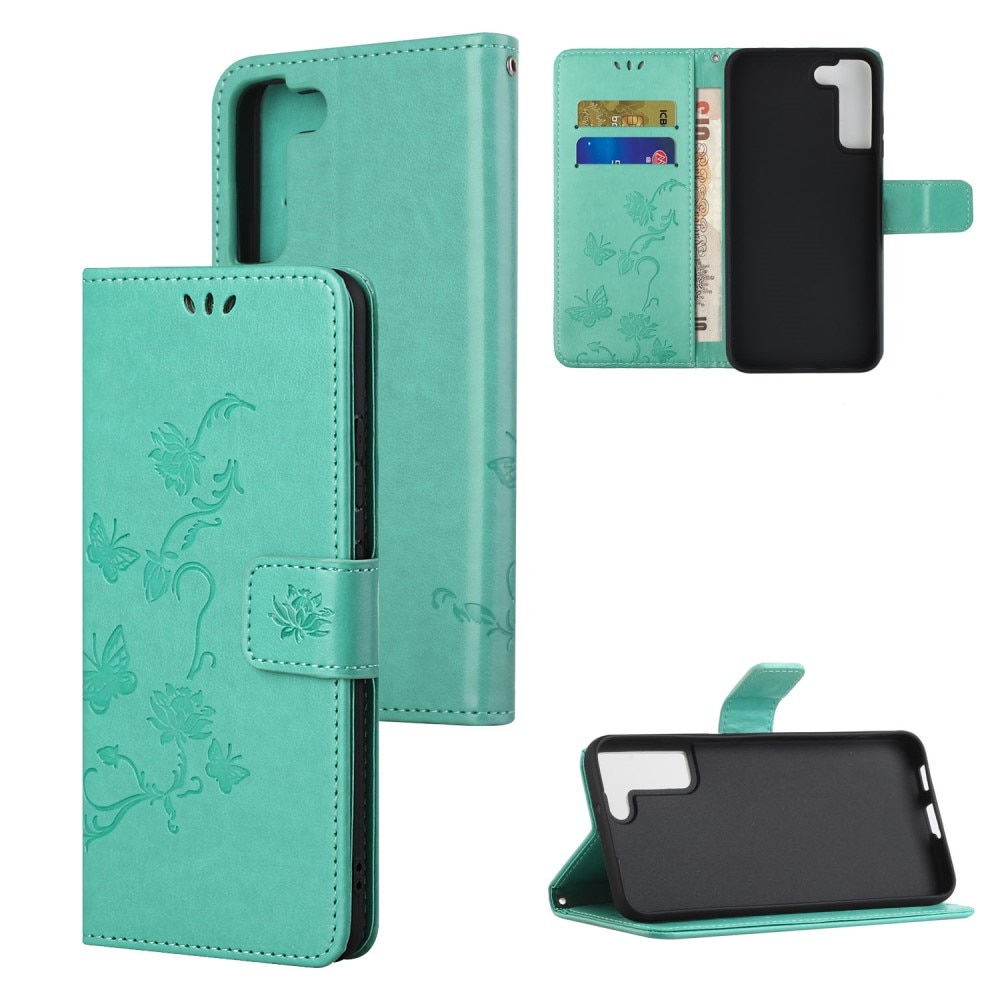 Étui en cuir à papillons pour Samsung Galaxy S22, Vert