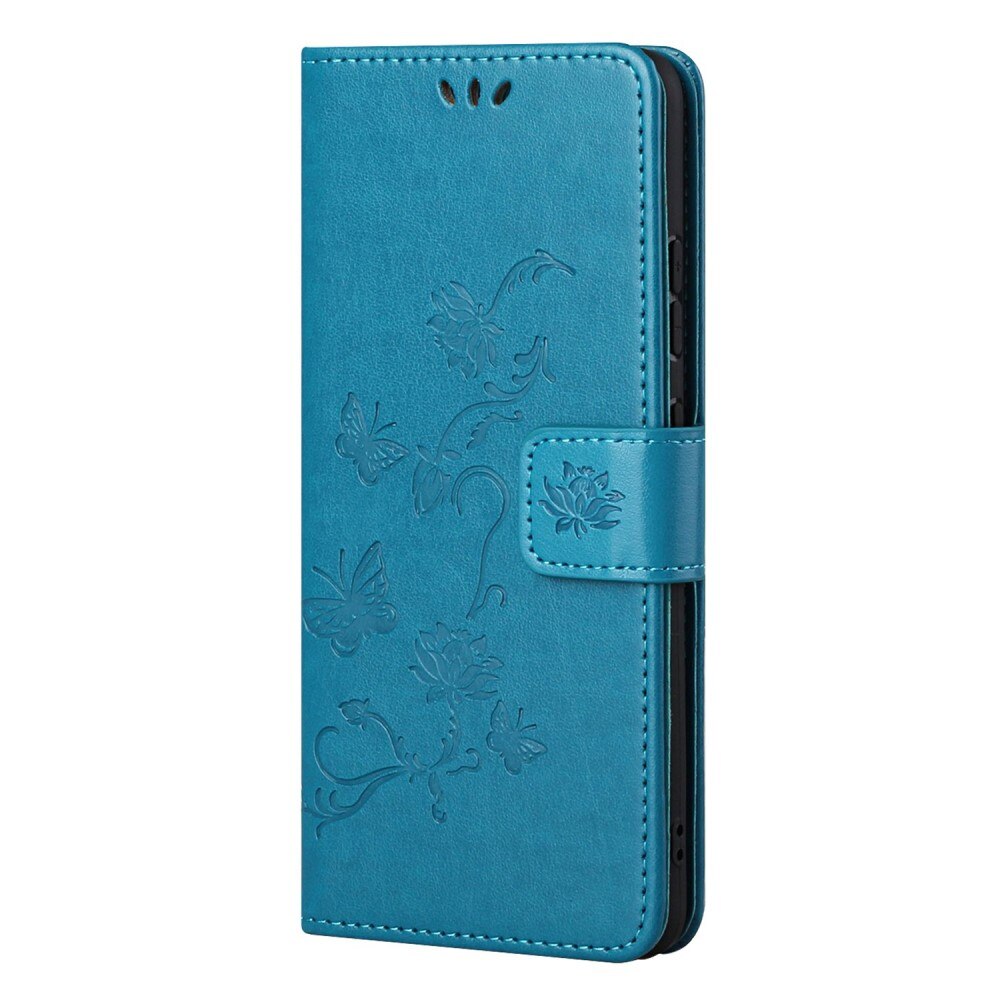 Étui en cuir à papillons pour Samsung Galaxy S22, Bleu