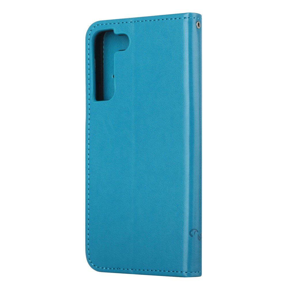 Étui en cuir à papillons pour Samsung Galaxy S22, Bleu