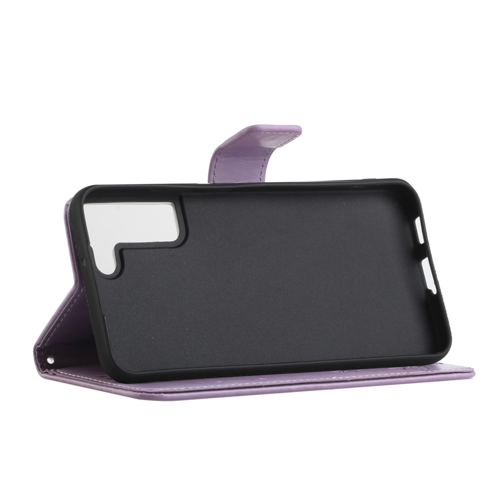 Étui en cuir à papillons pour Samsung Galaxy S22, violet