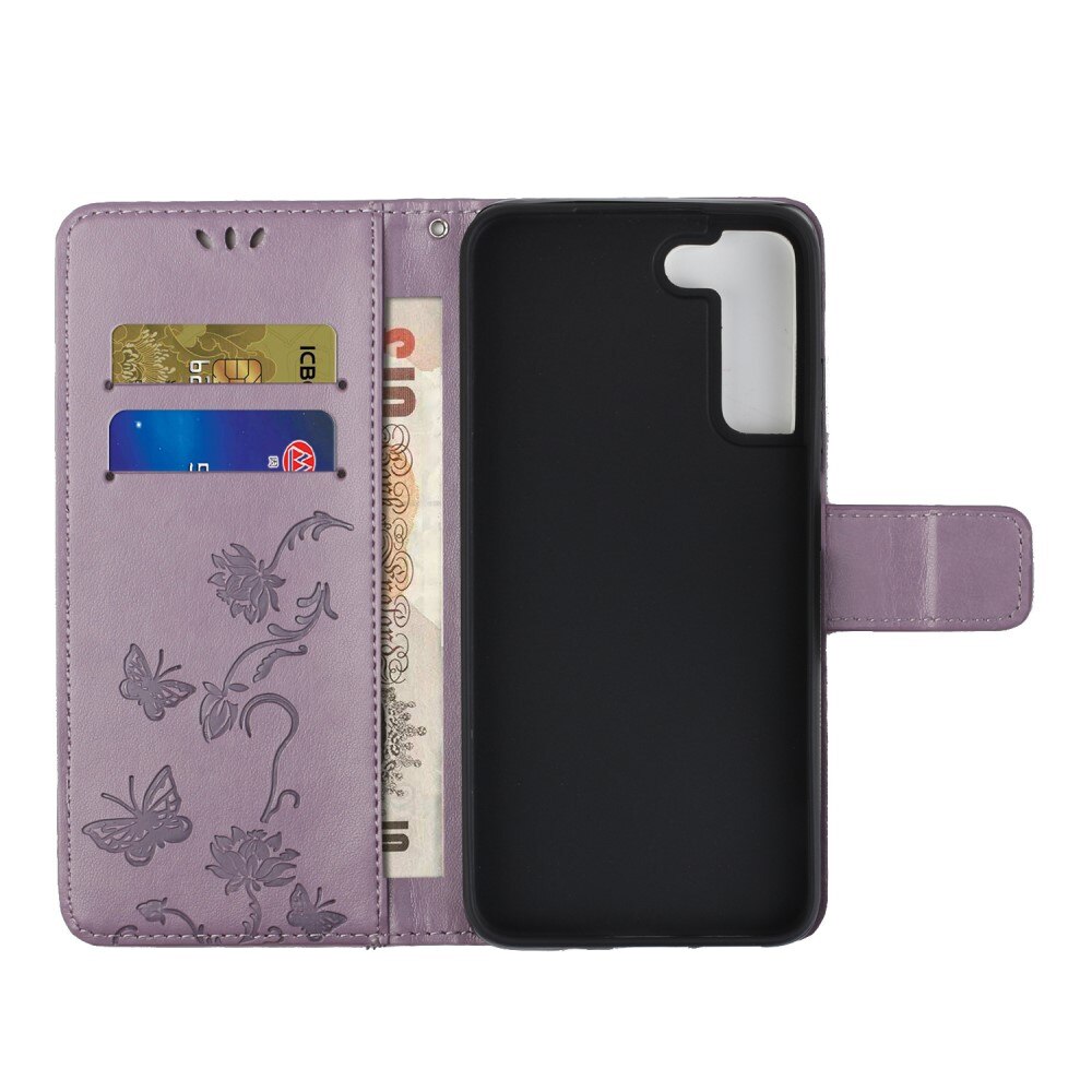 Étui en cuir à papillons pour Samsung Galaxy S22, Violet