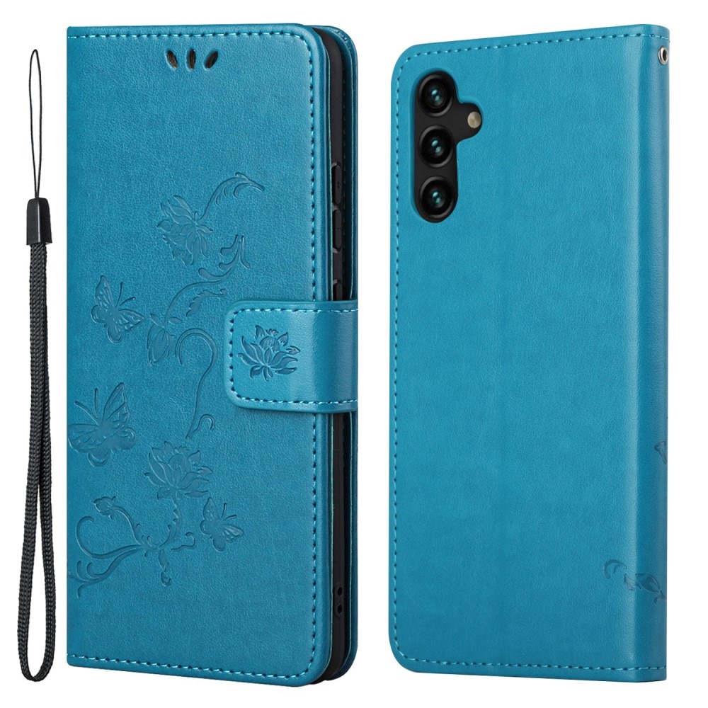 Étui en cuir à papillons pour Samsung Galaxy A04s, Bleu