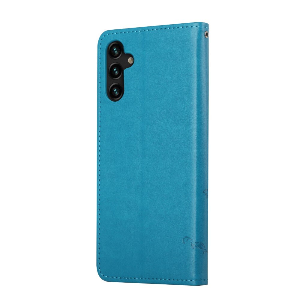 Étui en cuir à papillons pour Samsung Galaxy A04s, Bleu