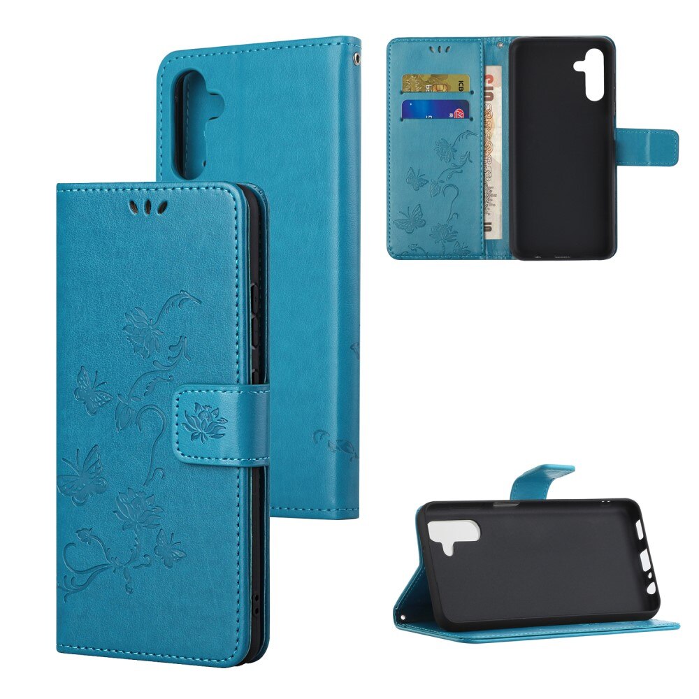 Étui en cuir à papillons pour Samsung Galaxy A04s, Bleu