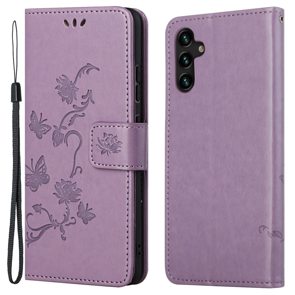 Étui en cuir à papillons pour Samsung Galaxy A04s, violet