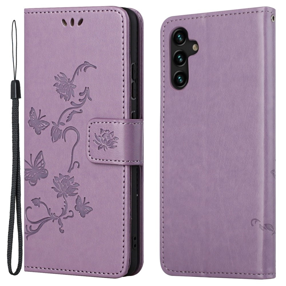Étui en cuir à papillons pour Samsung Galaxy A04s, Violet