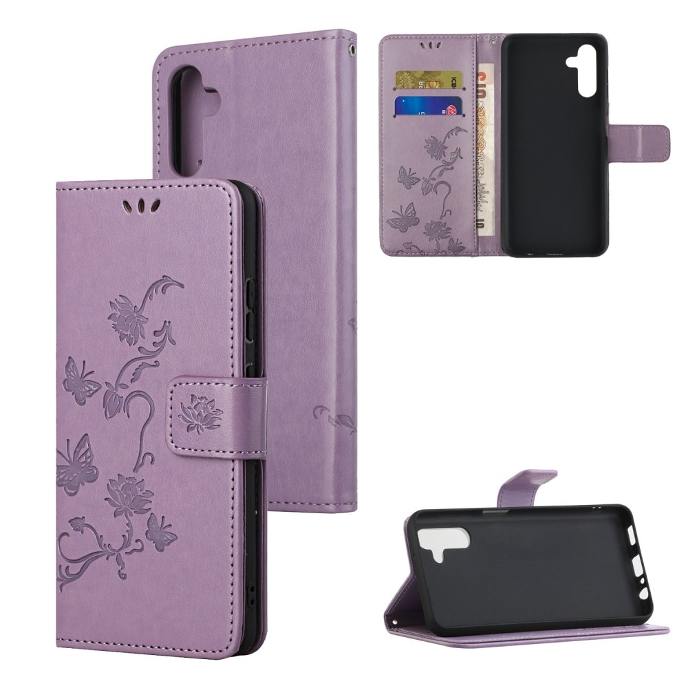 Étui en cuir à papillons pour Samsung Galaxy A04s, Violet
