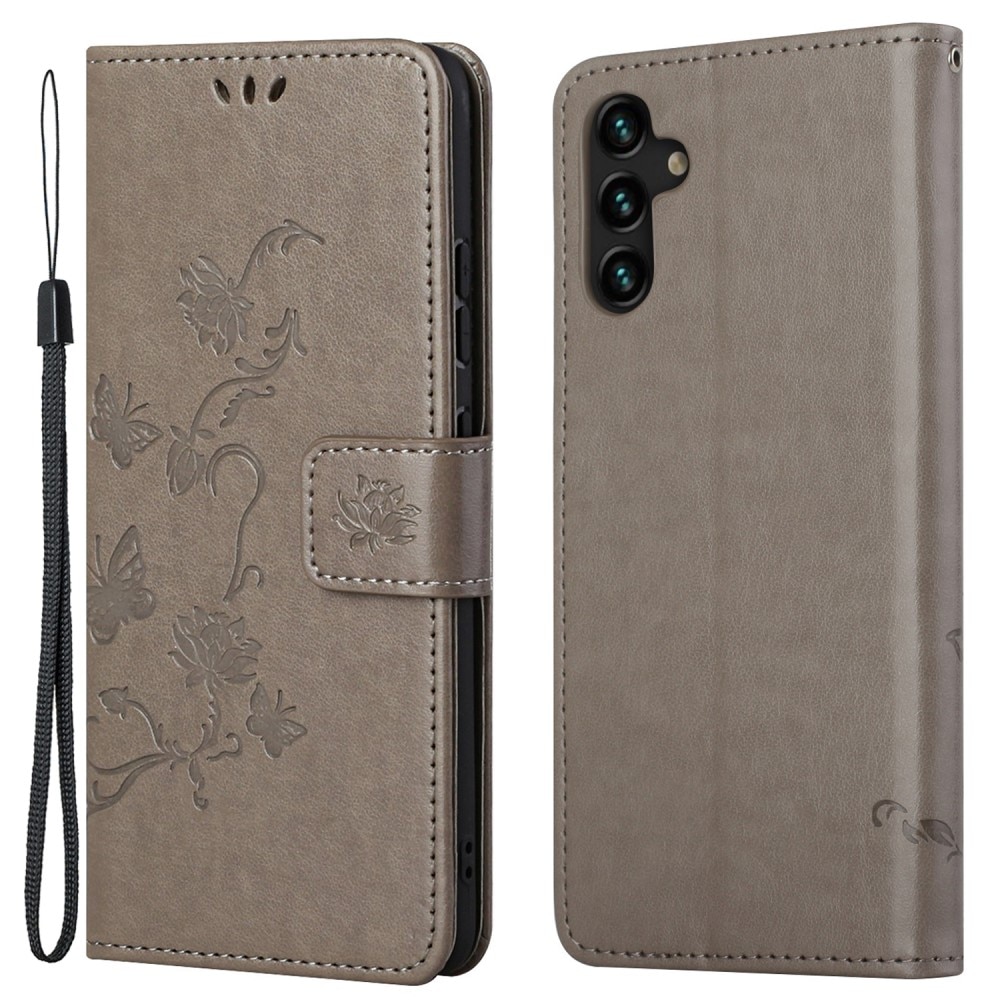 Étui en cuir à papillons pour Samsung Galaxy A04s, Gris