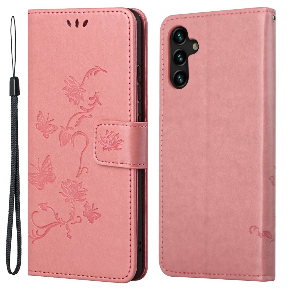 Étui en cuir à papillons pour Samsung Galaxy A04s, Rose