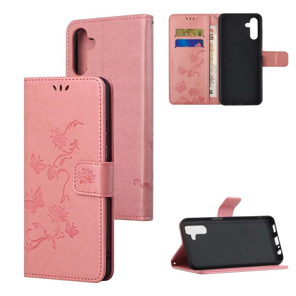 Étui en cuir à papillons pour Samsung Galaxy A04s, Rose