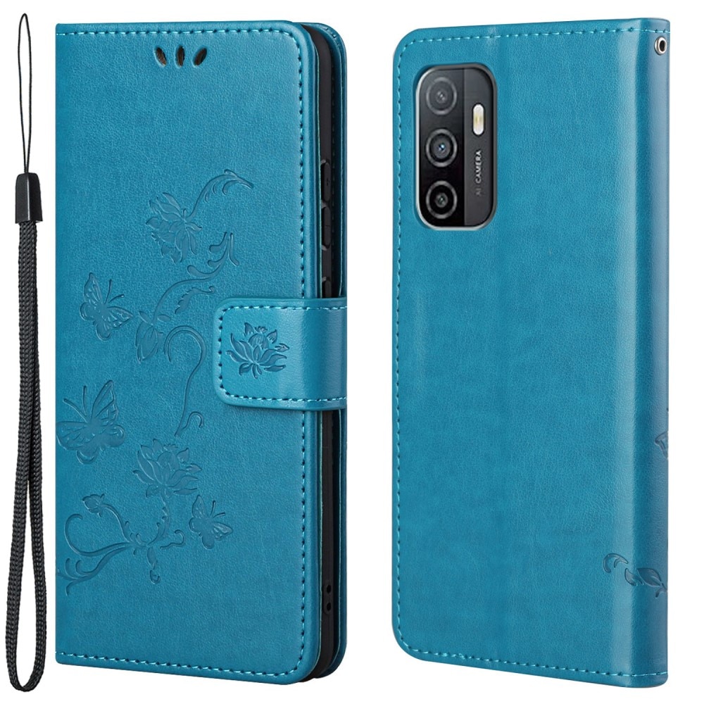 Étui en cuir à papillons pour Samsung Galaxy A53, bleu