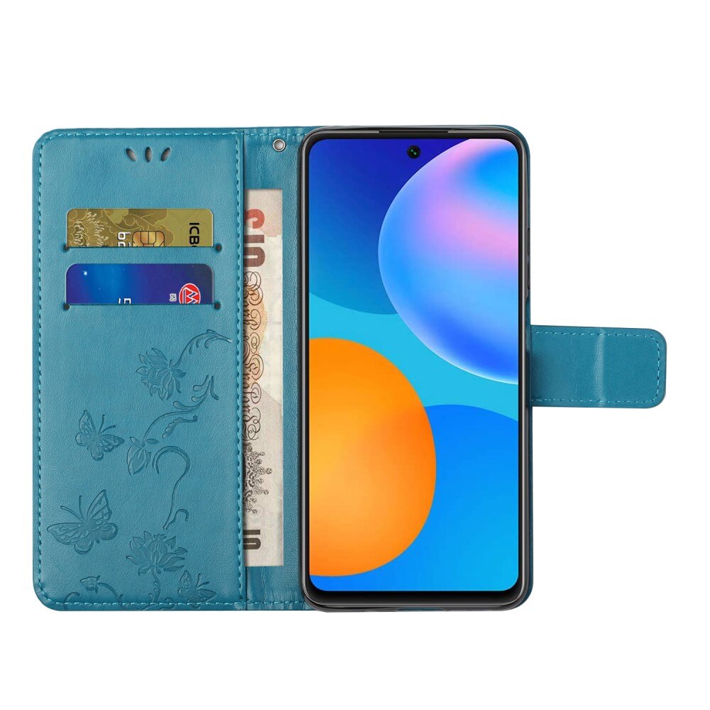 Étui en cuir à papillons pour Samsung Galaxy A53, bleu