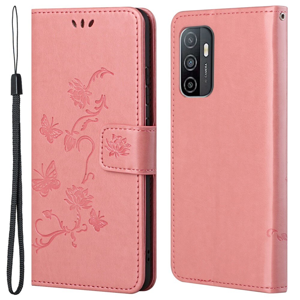 Étui en cuir à papillons pour Samsung Galaxy A53, Rose
