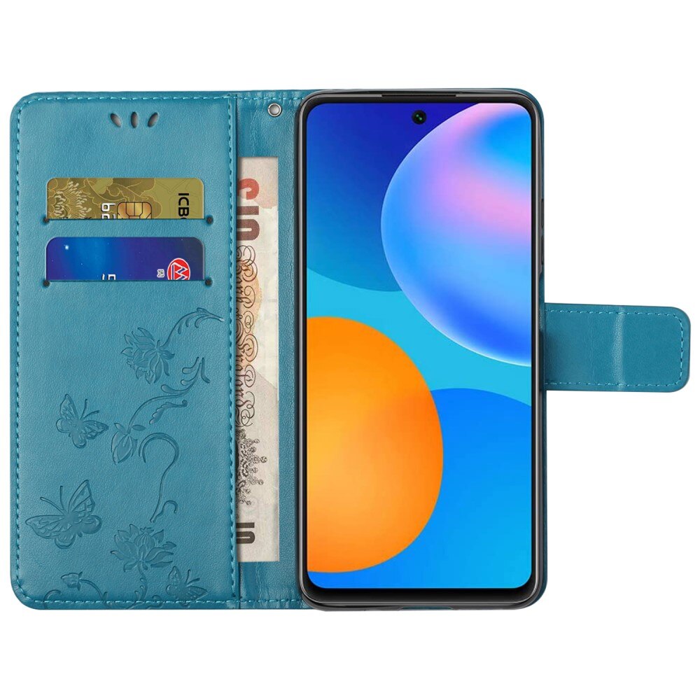 Étui en cuir à papillons pour Samsung Galaxy A73 5G, bleu