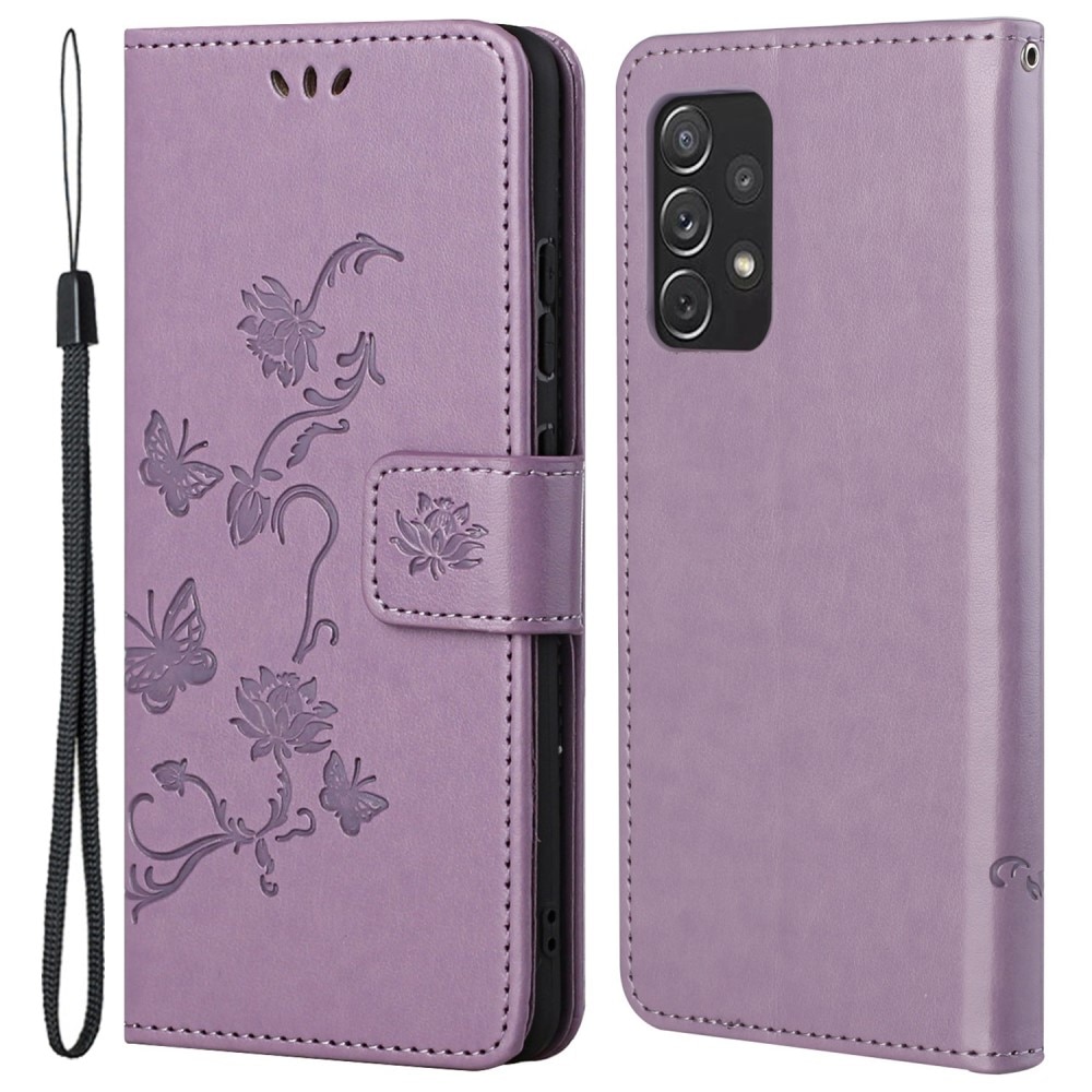 Étui en cuir à papillons pour Samsung Galaxy A73 5G, Violet