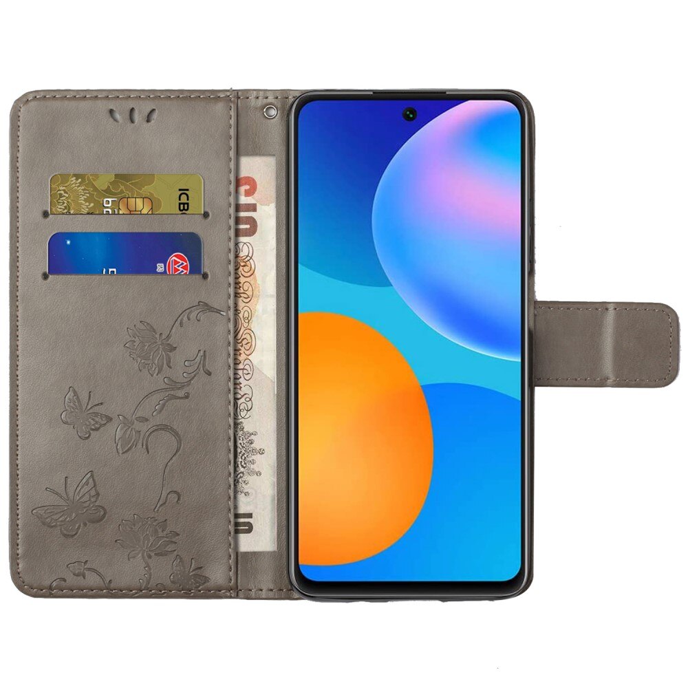 Étui en cuir à papillons pour Samsung Galaxy A73 5G, Gris