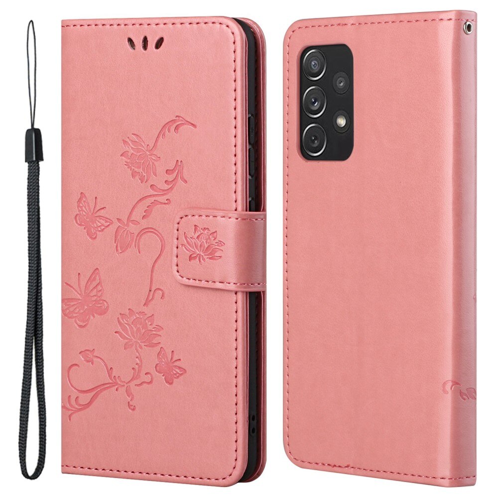 Étui en cuir à papillons pour Samsung Galaxy A73 5G, Rose