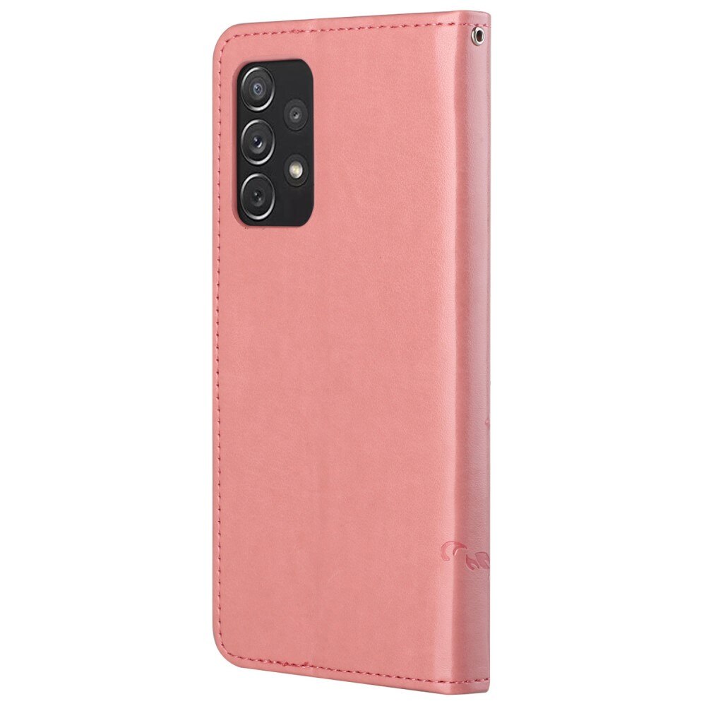 Étui en cuir à papillons pour Samsung Galaxy A73 5G, Rose