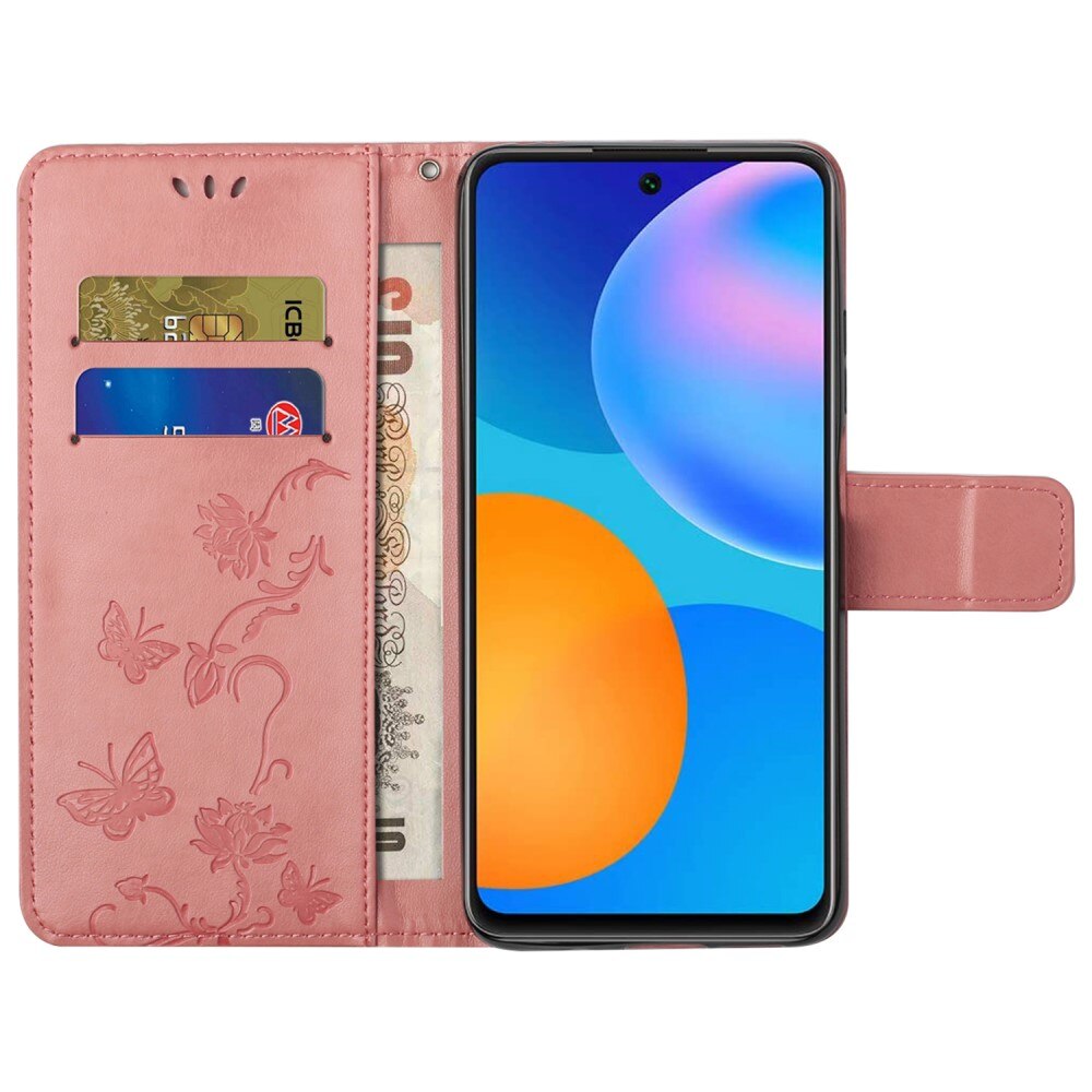 Étui en cuir à papillons pour Samsung Galaxy A73 5G, rose