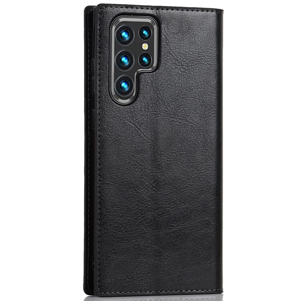 Coque portefeuille en cuir Veritable Samsung Galaxy S22 Ultra, noir
