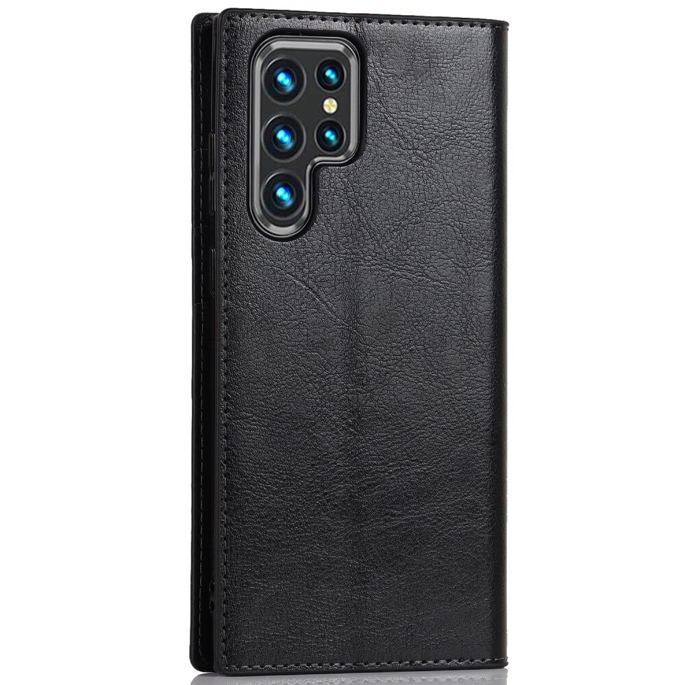 Coque portefeuille en cuir Veritable Samsung Galaxy S22 Ultra, Noir