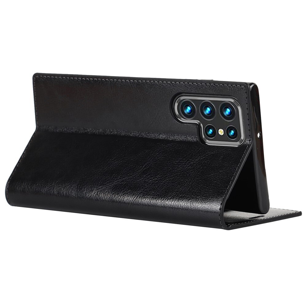 Coque portefeuille en cuir Veritable Samsung Galaxy S22 Ultra, Noir