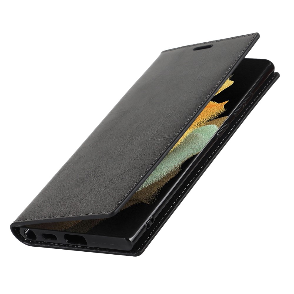Coque portefeuille en cuir Veritable Samsung Galaxy S22 Ultra, noir