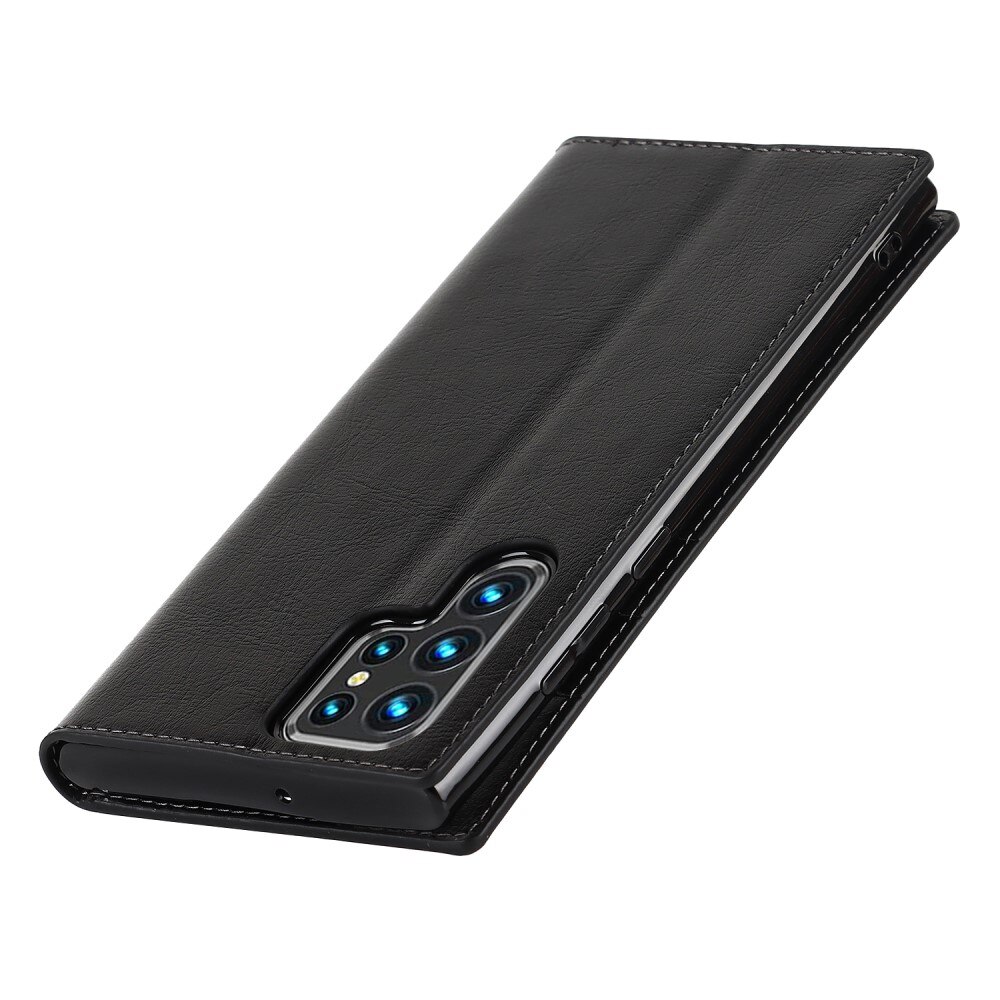 Coque portefeuille en cuir Veritable Samsung Galaxy S22 Ultra, Noir