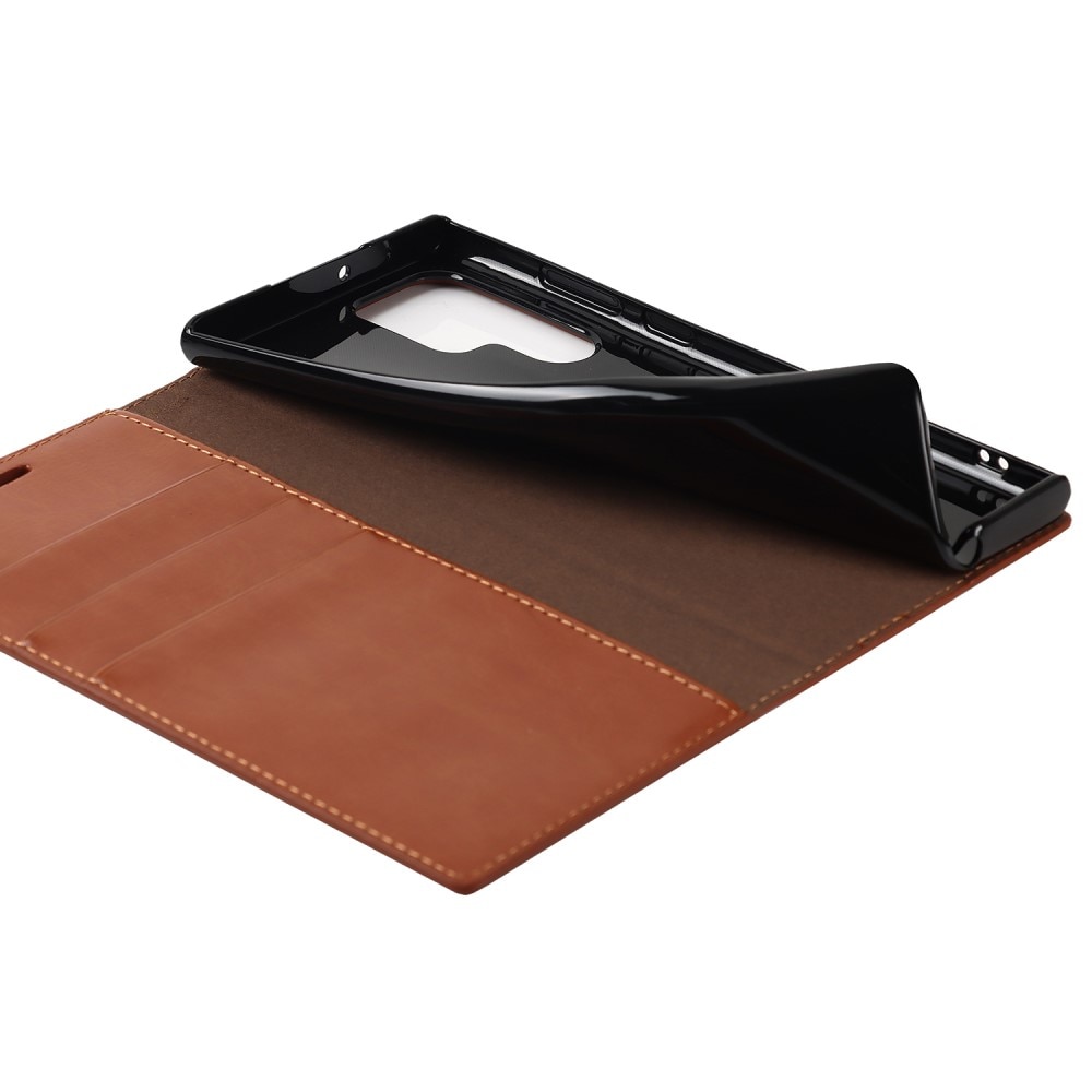 Coque portefeuille en cuir Veritable Samsung Galaxy S22 Ultra, Marron