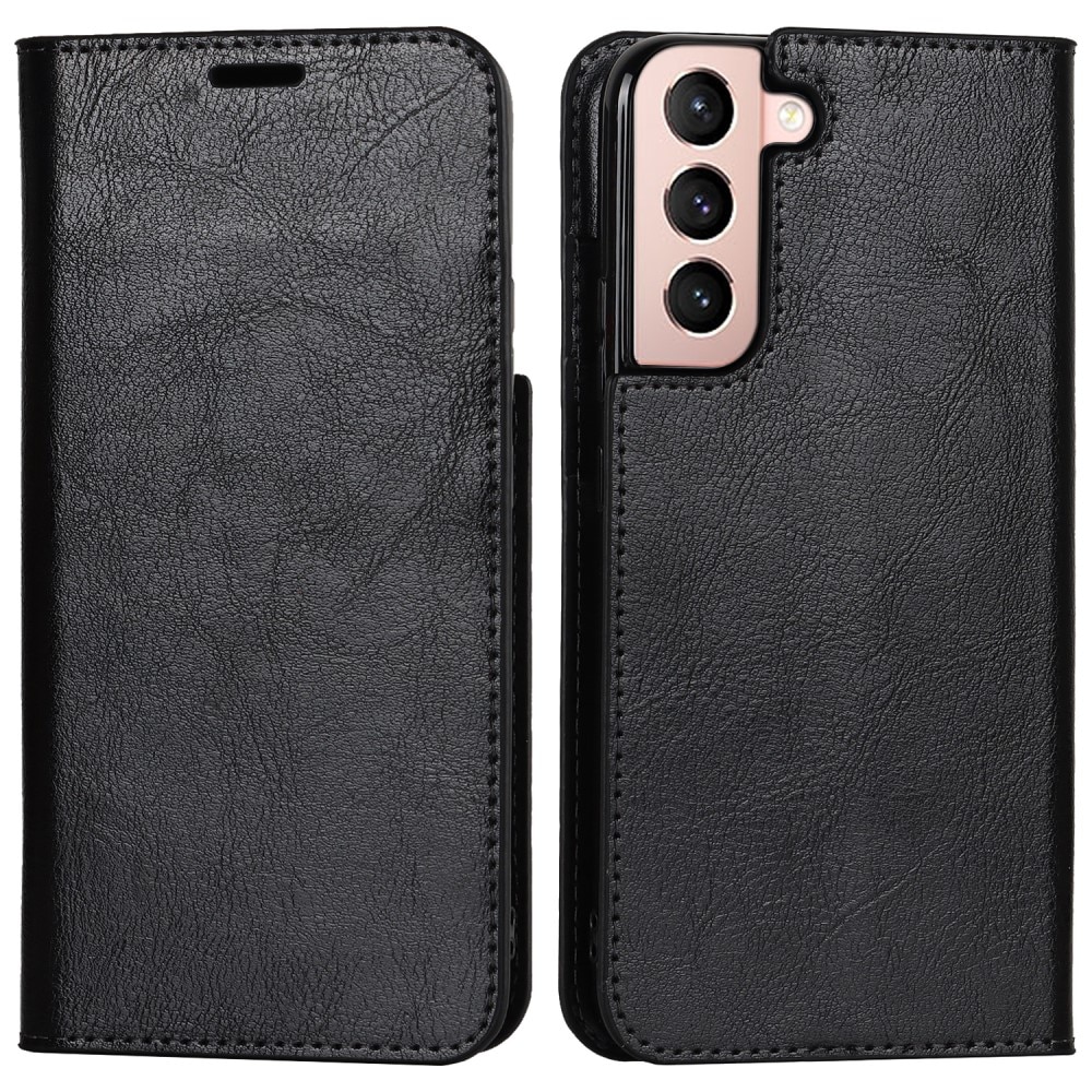 Coque portefeuille en cuir Veritable Samsung Galaxy S22, Noir