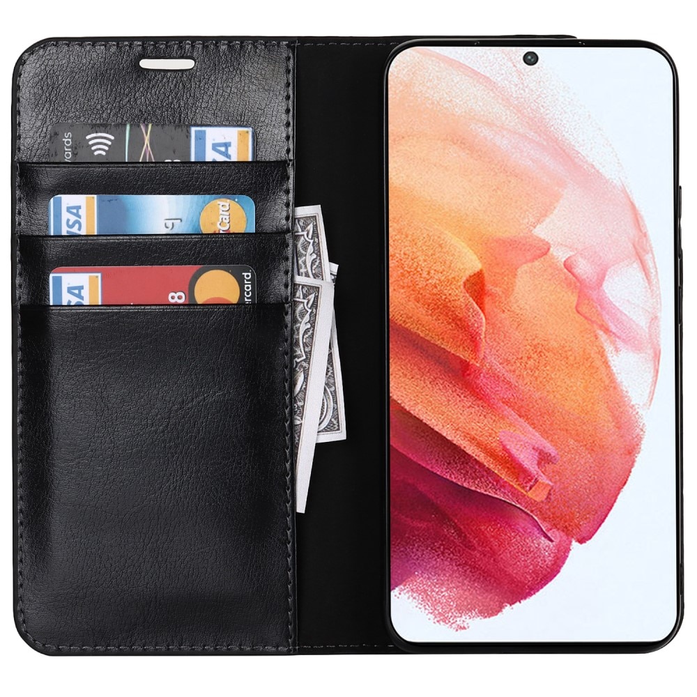 Coque portefeuille en cuir Veritable Samsung Galaxy S22, Noir