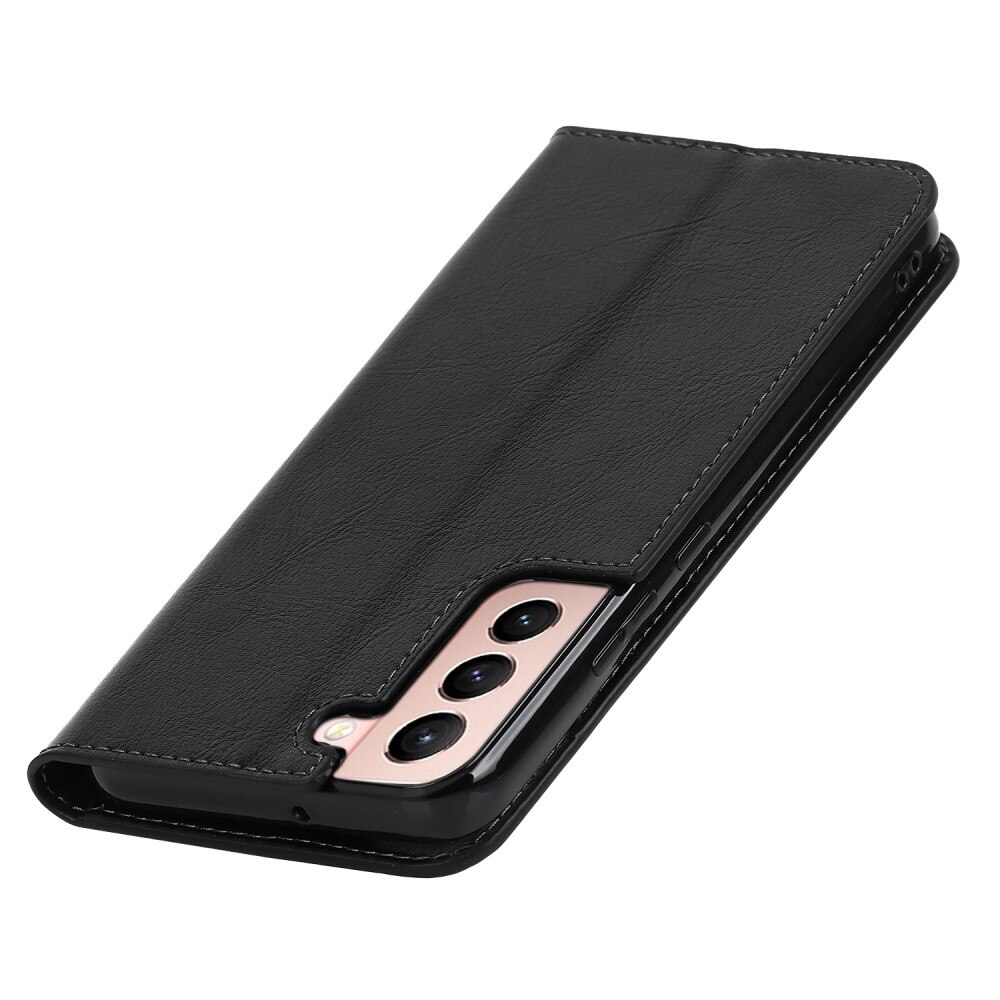 Coque portefeuille en cuir Veritable Samsung Galaxy S22, Noir