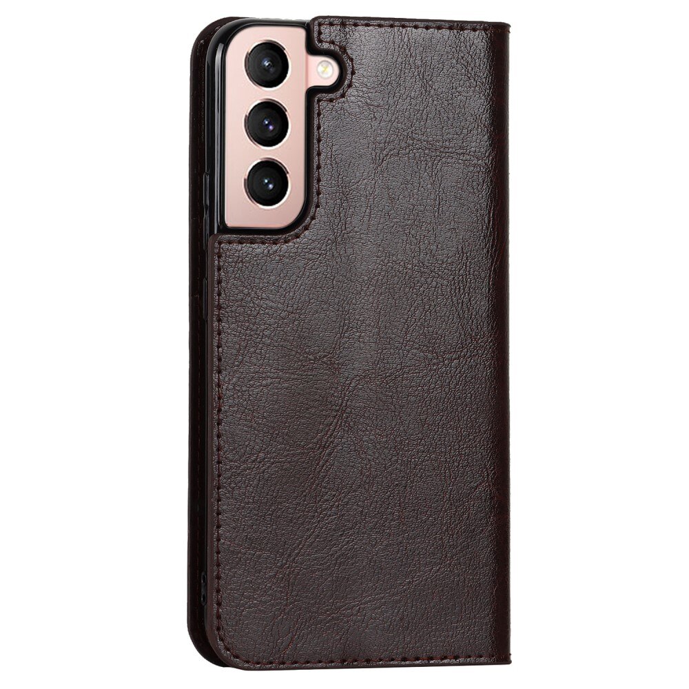 Coque portefeuille en cuir Veritable Samsung Galaxy S22, Marron foncé