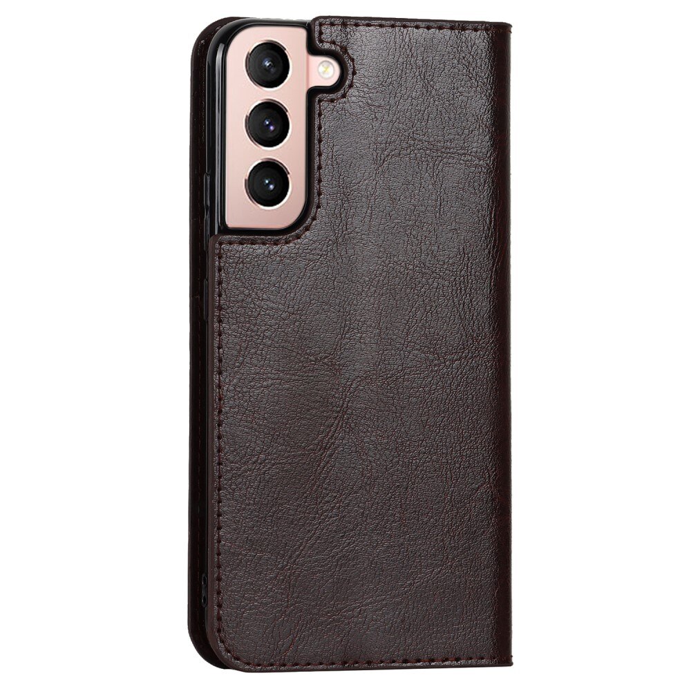 Coque portefeuille en cuir Veritable Samsung Galaxy S22, marron foncé