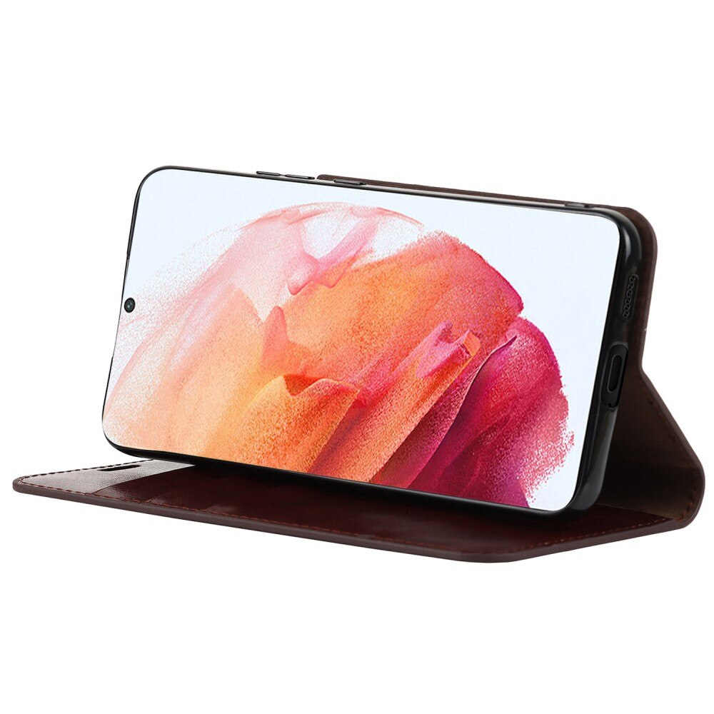 Coque portefeuille en cuir Veritable Samsung Galaxy S22, Marron foncé