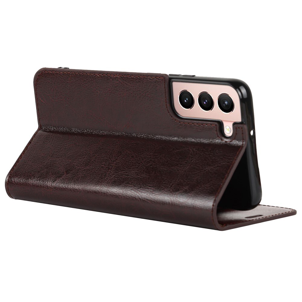 Coque portefeuille en cuir Veritable Samsung Galaxy S22, Marron foncé