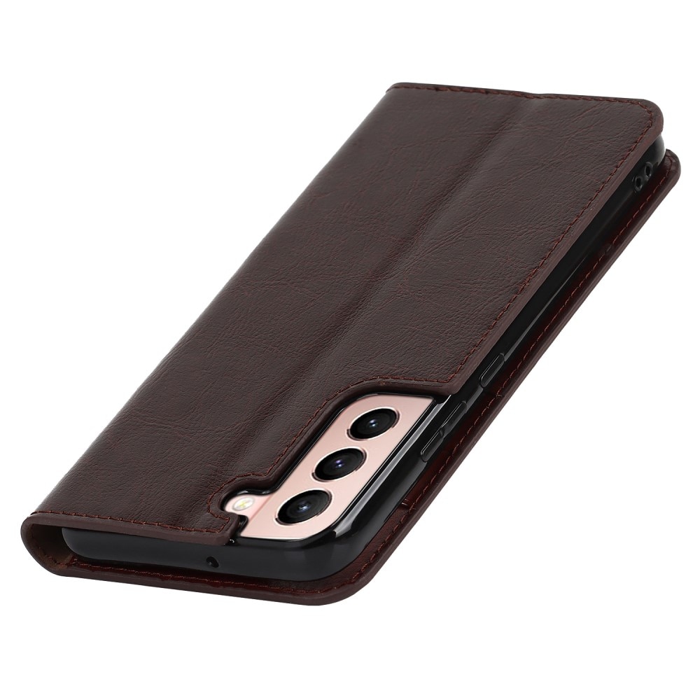 Coque portefeuille en cuir Veritable Samsung Galaxy S22, Marron foncé