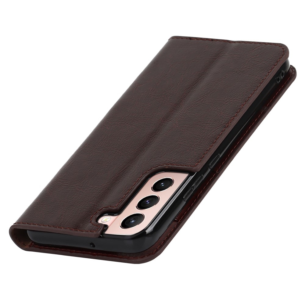 Coque portefeuille en cuir Veritable Samsung Galaxy S22, marron foncé