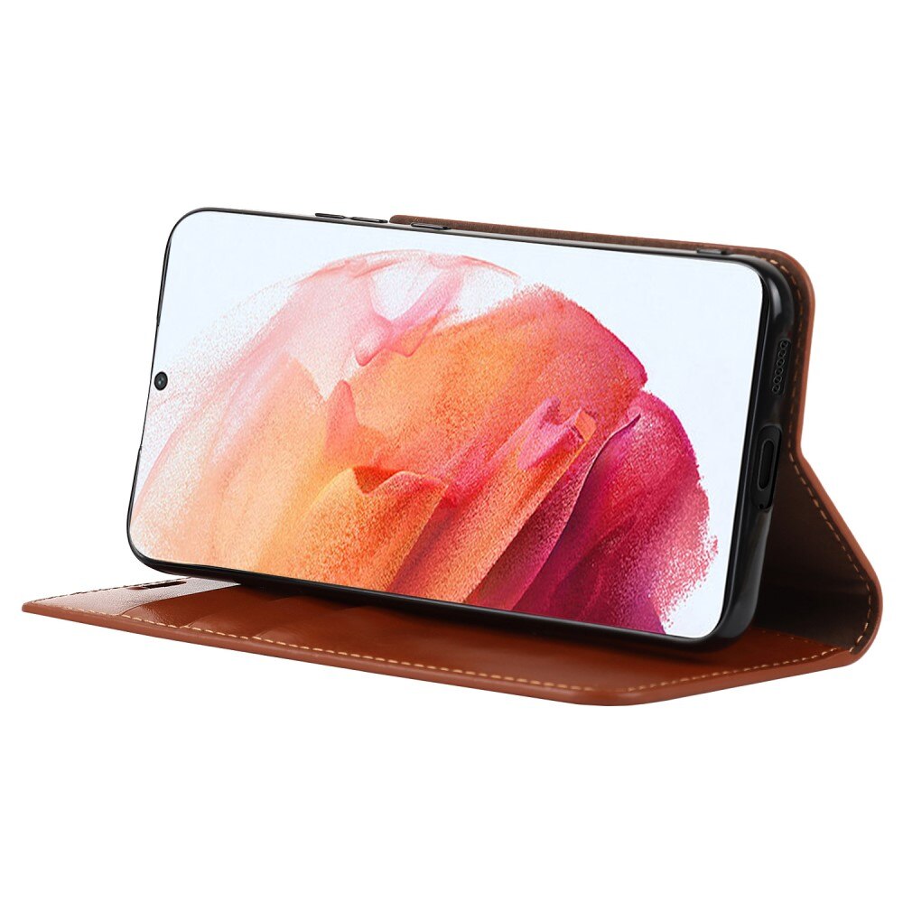 Coque portefeuille en cuir Veritable Samsung Galaxy S22, Marron