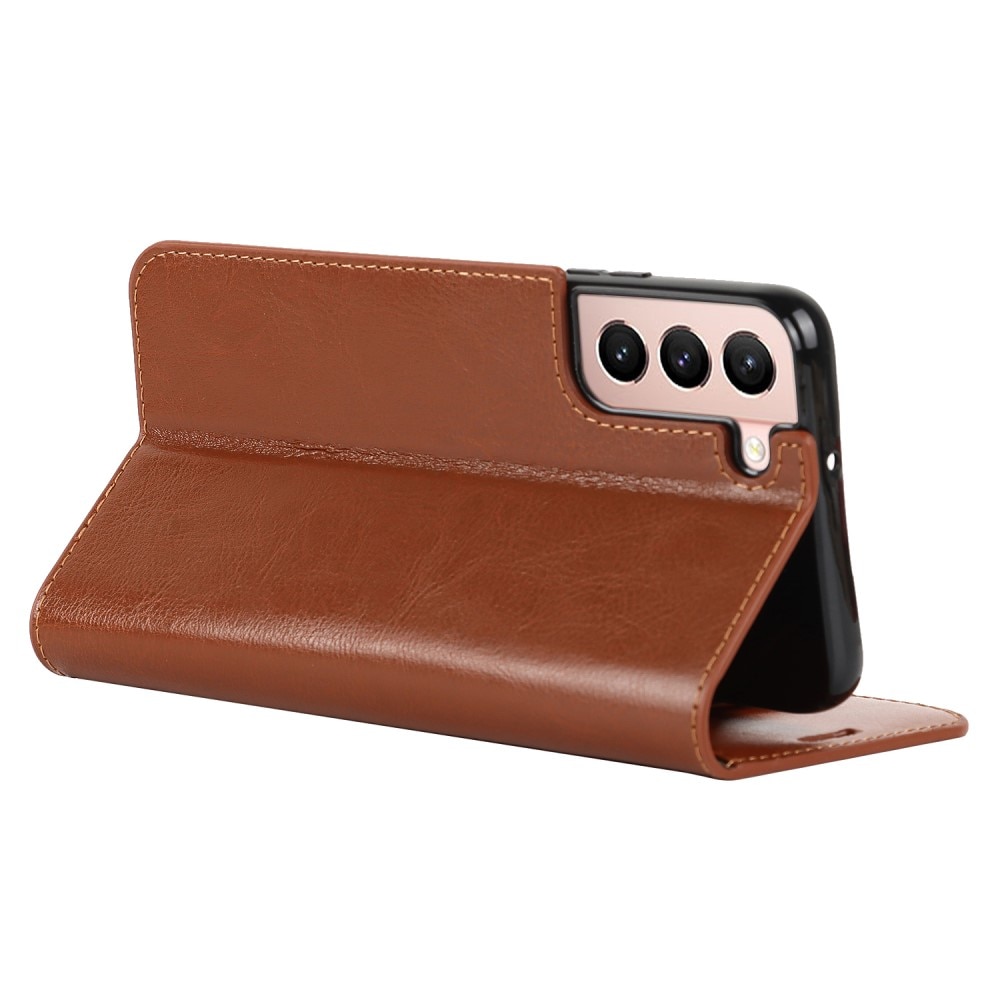 Coque portefeuille en cuir Veritable Samsung Galaxy S22, Marron