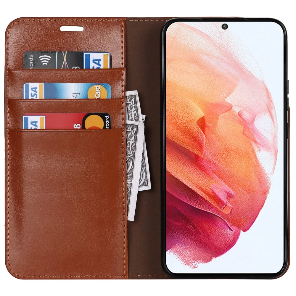 Coque portefeuille en cuir Veritable Samsung Galaxy S22, Marron