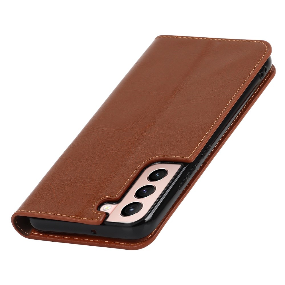 Coque portefeuille en cuir Veritable Samsung Galaxy S22, marron