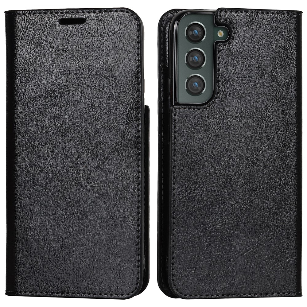 Coque portefeuille en cuir Veritable Samsung Galaxy S22 Plus, noir