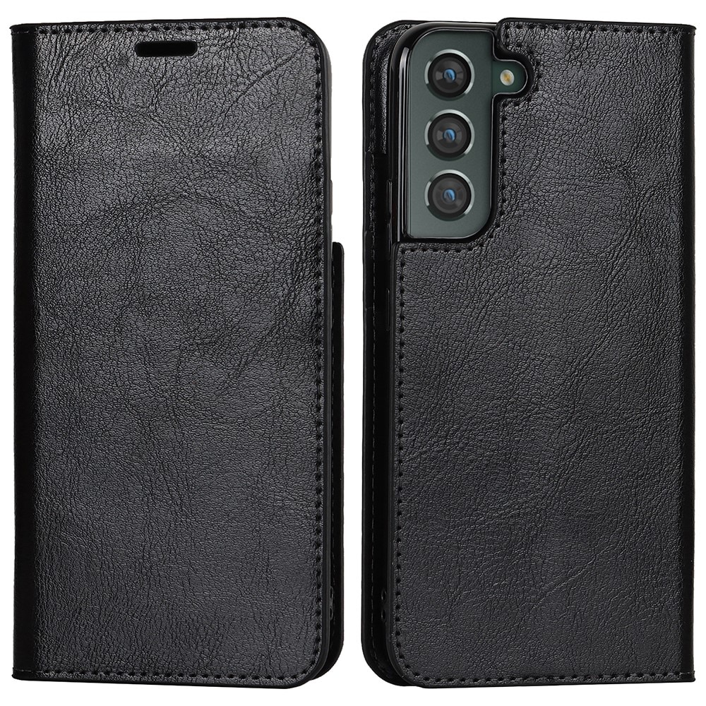 Coque portefeuille en cuir Veritable Samsung Galaxy S22 Plus, Noir
