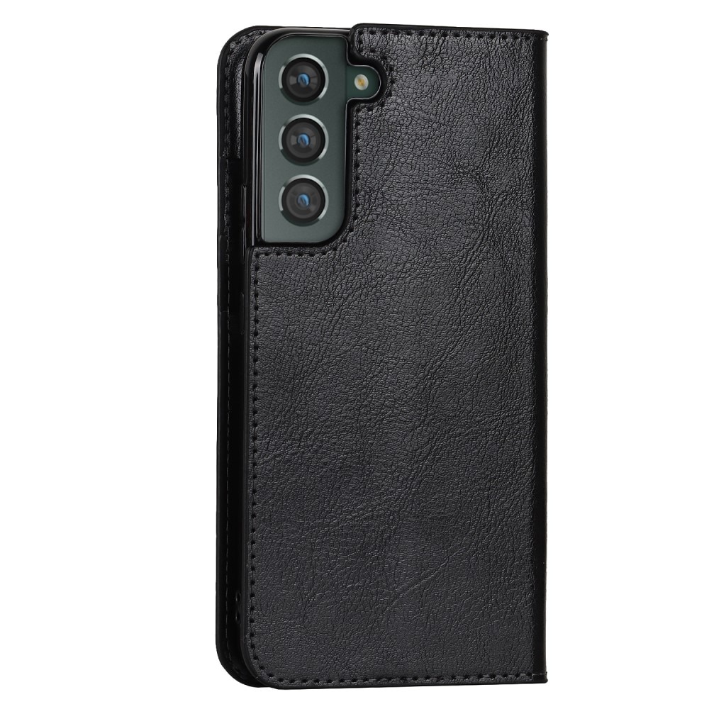 Coque portefeuille en cuir Veritable Samsung Galaxy S22 Plus, noir