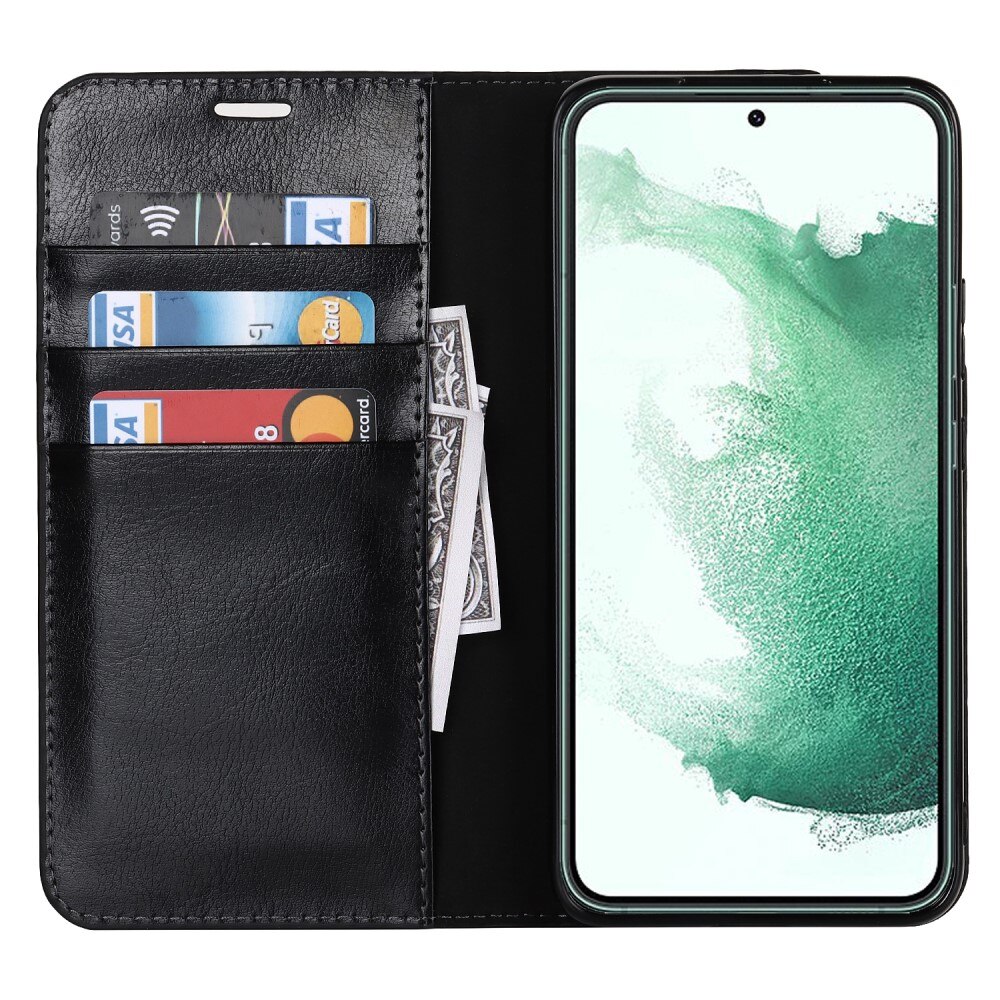 Coque portefeuille en cuir Veritable Samsung Galaxy S22 Plus, Noir